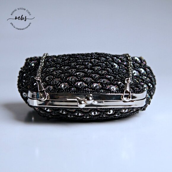 Vintage Sequins Beaded Silver Chain Strap Mini Shoulder Bag - Picture 7 of 10